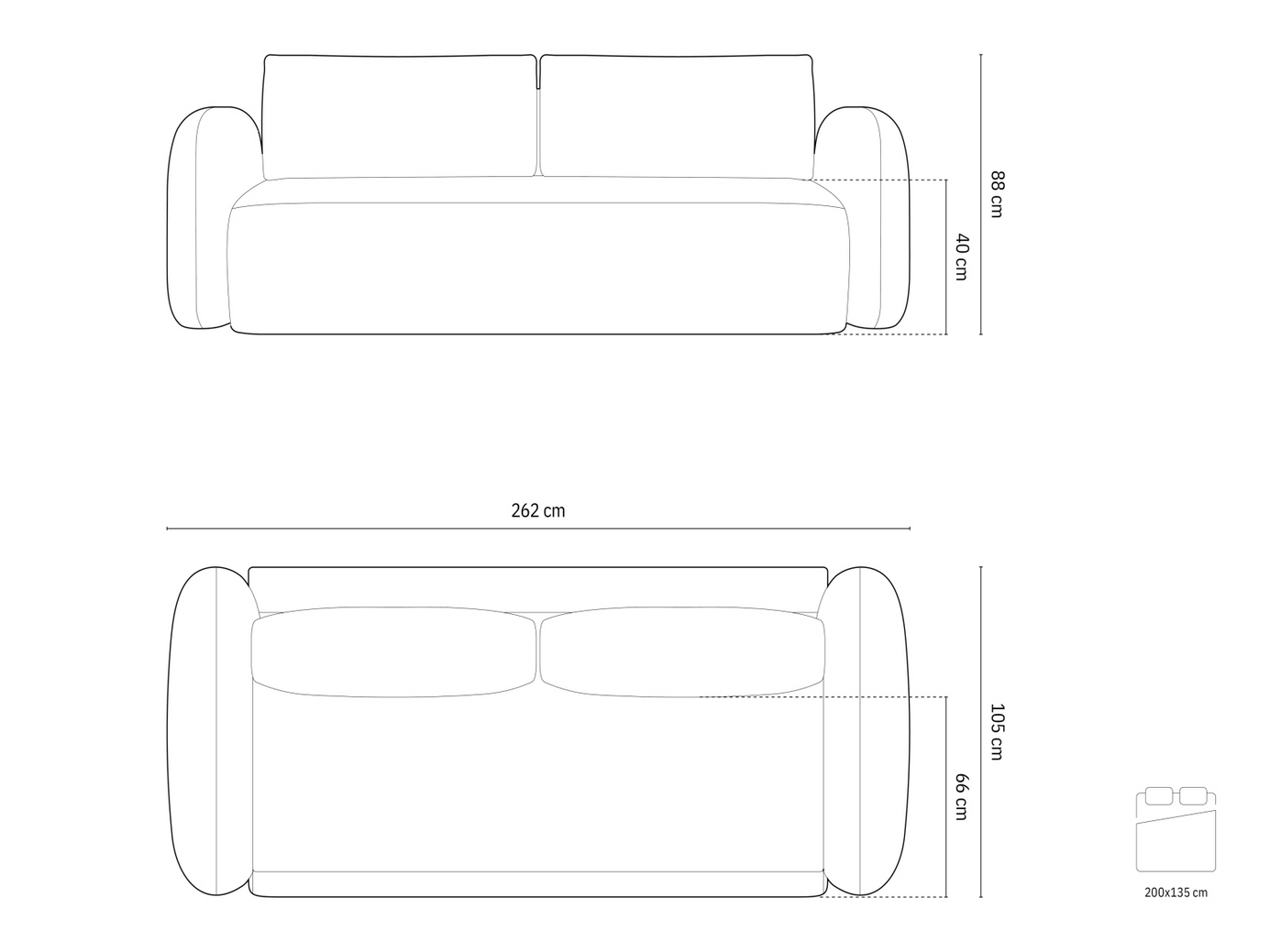 Cosmopolitan Design sovesofa med opbevaring, "Tonale", 3-personers, 262 × 105 × 88 cm, Eden 10, sorte plastben