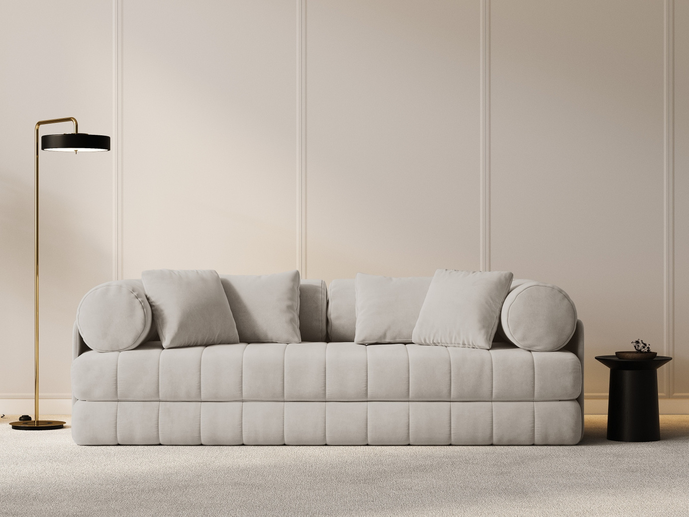 Cosmopolitan Design veloursovesofa, "Kemi", 3-personers, 206 × 95 × 70 cm, Salvador, sorte metalben