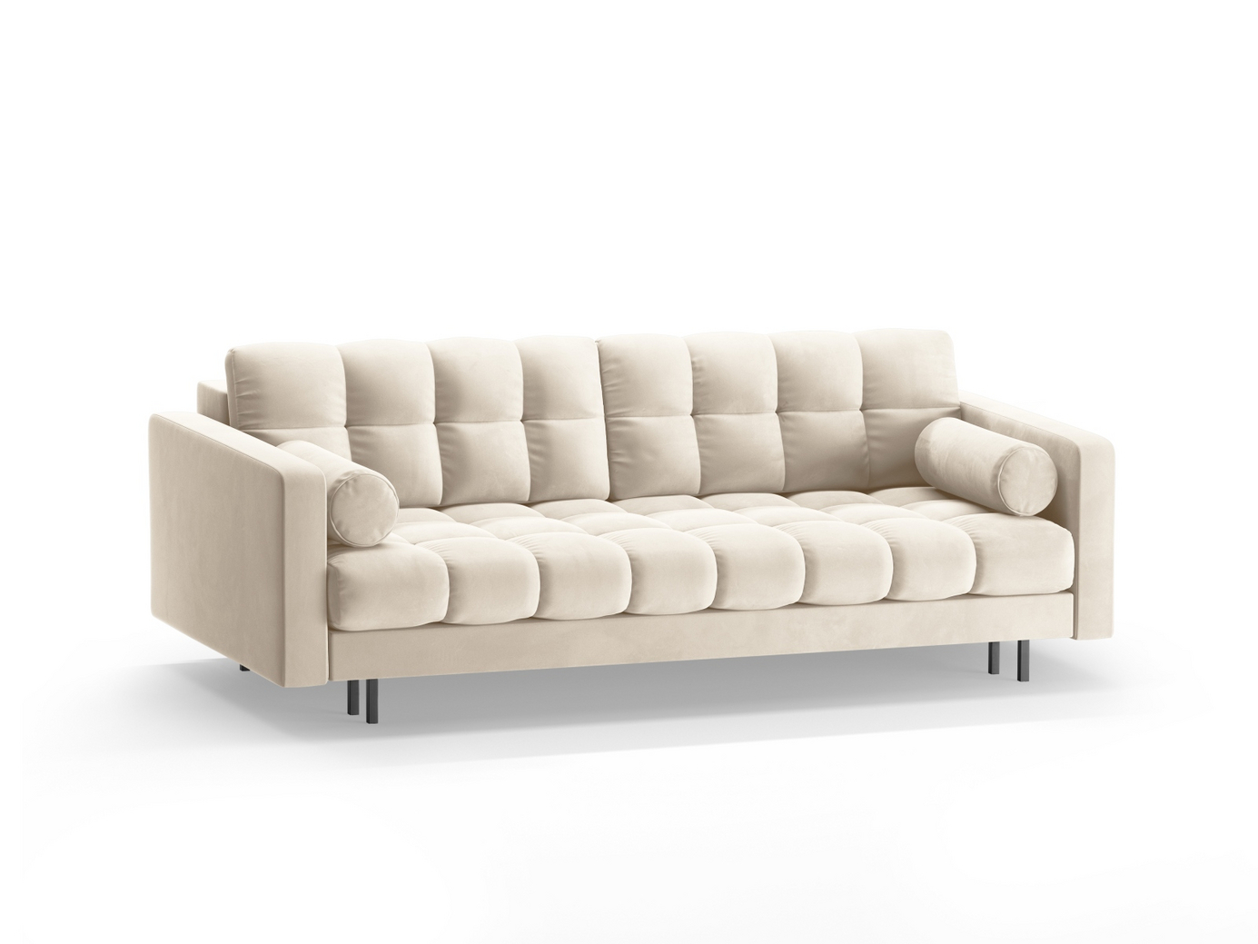 Cosmopolitan Design veloursovesofa med opbevaring, "Bali", 3-personers, 222 × 84 × 105 cm, Bluvel, sorte metalben