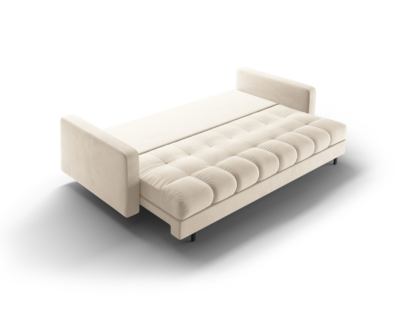 Cosmopolitan Design veloursovesofa med opbevaring, "Bali", 3-personers, 222 × 84 × 105 cm, Bluvel, sorte metalben