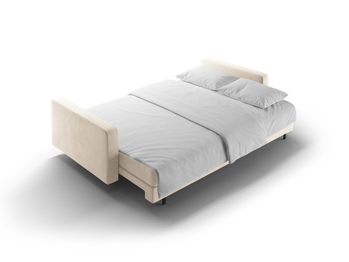 Cosmopolitan Design veloursovesofa med opbevaring, "Bali", 3-personers, 222 × 84 × 105 cm, Bluvel, sorte metalben