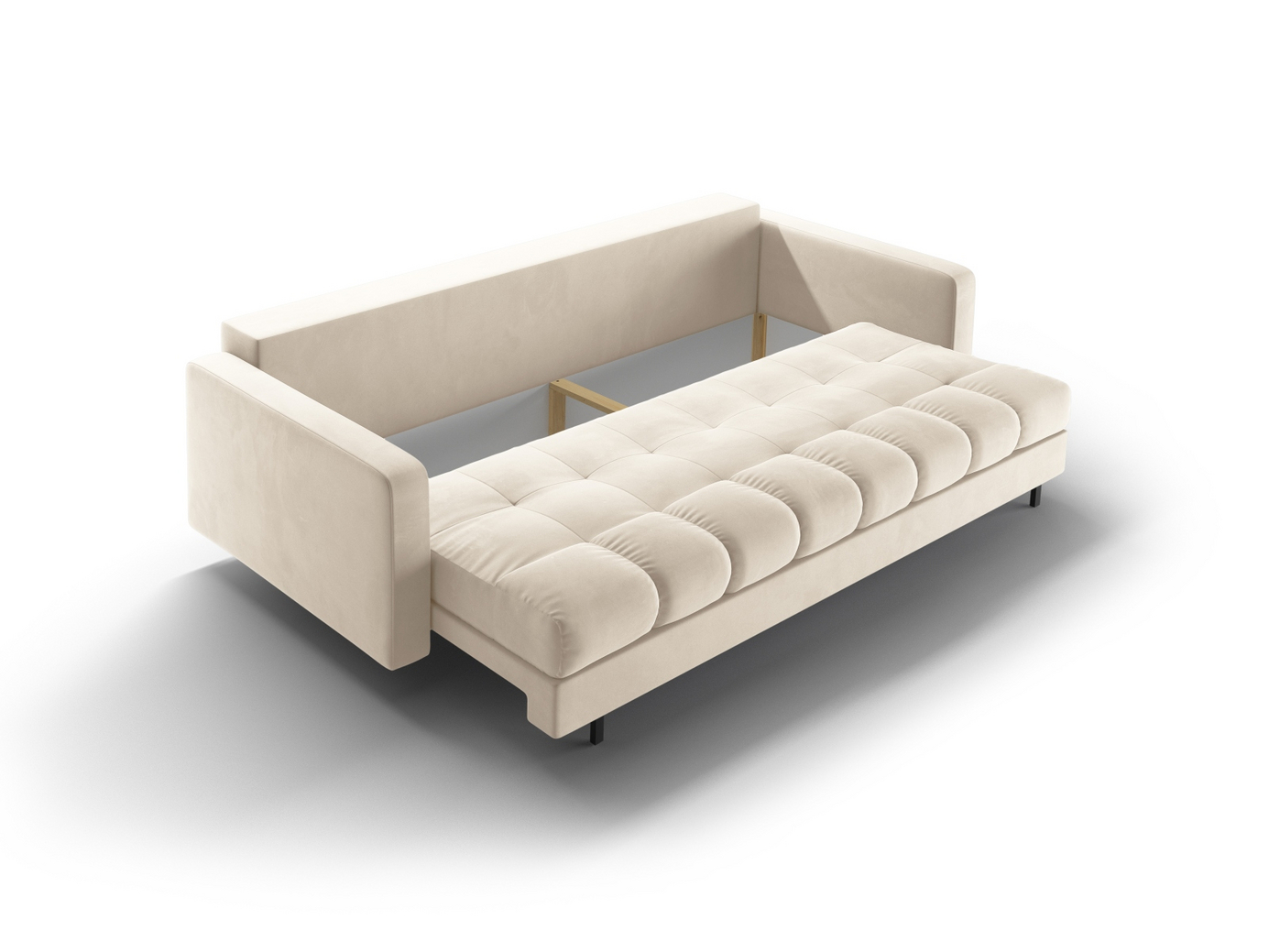 Cosmopolitan Design veloursovesofa med opbevaring, "Bali", 3-personers, 222 × 84 × 105 cm, Bluvel, sorte metalben