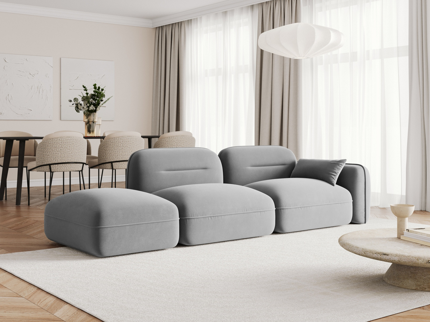 Cosmopolitan Design venstrevendt velourmodulsofa, "Sydney", 3-personers, 295 × 90 × 70 cm, Casino, sorte plastben