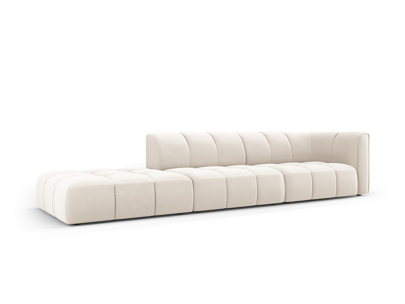 Cosmopolitan Design venstrevendt velourmodulsofa, "Moritz", 4-personers, 293 × 96 × 70 cm, Bluvel, sorte plastben