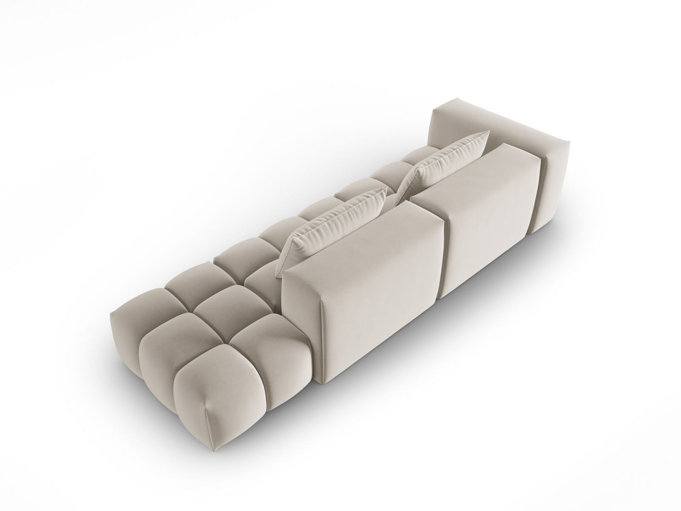 Cosmopolitan Design højrevendt velourmodulsofa, "Verona", 4-personers, 265 × 85 × 70 cm, Casino, sorte plastben