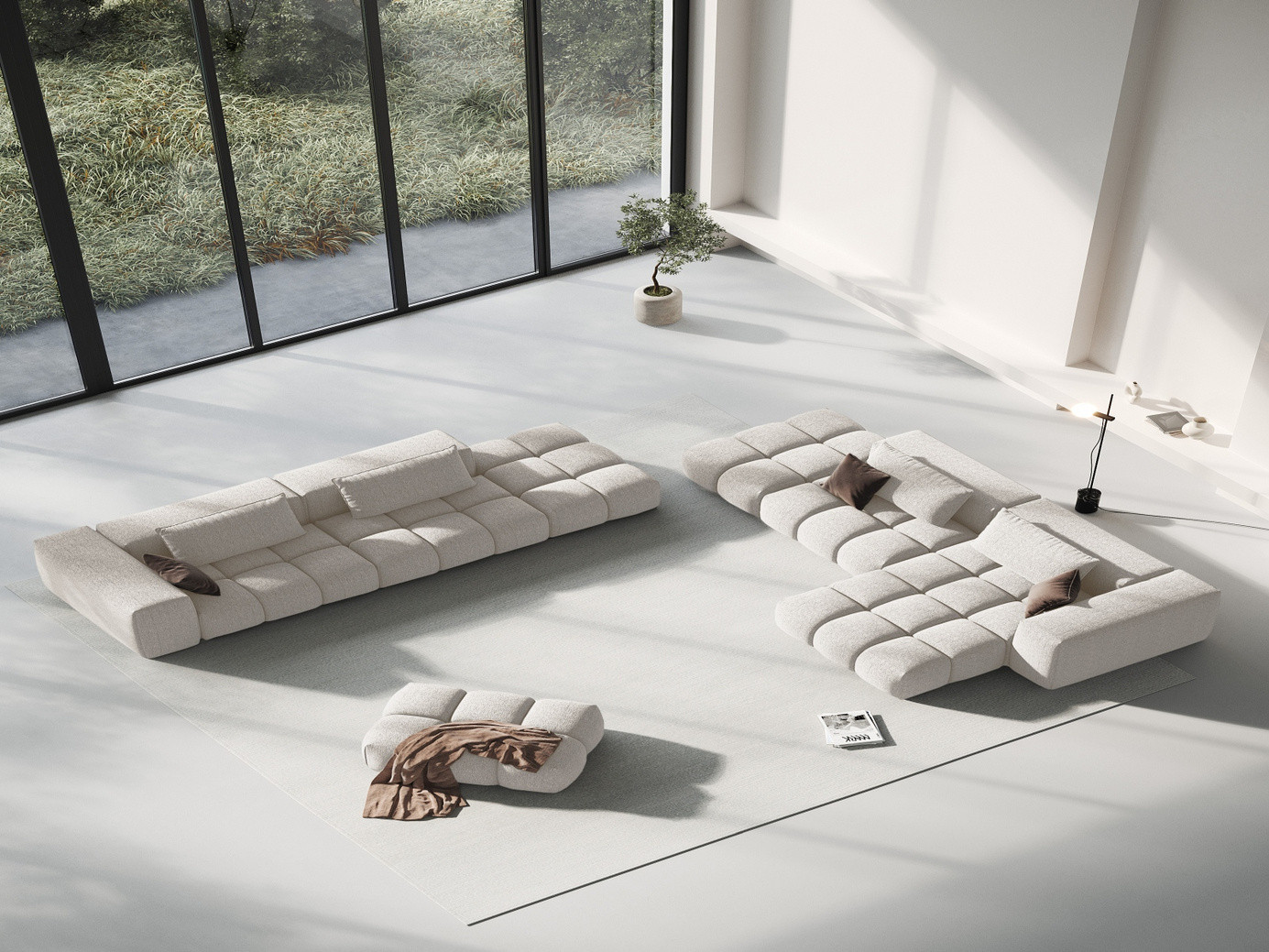 Cosmopolitan Design højrevendt modulsofa, "Verona", 4-personers, 265 × 85 × 70 cm, Sorella, sorte plastben
