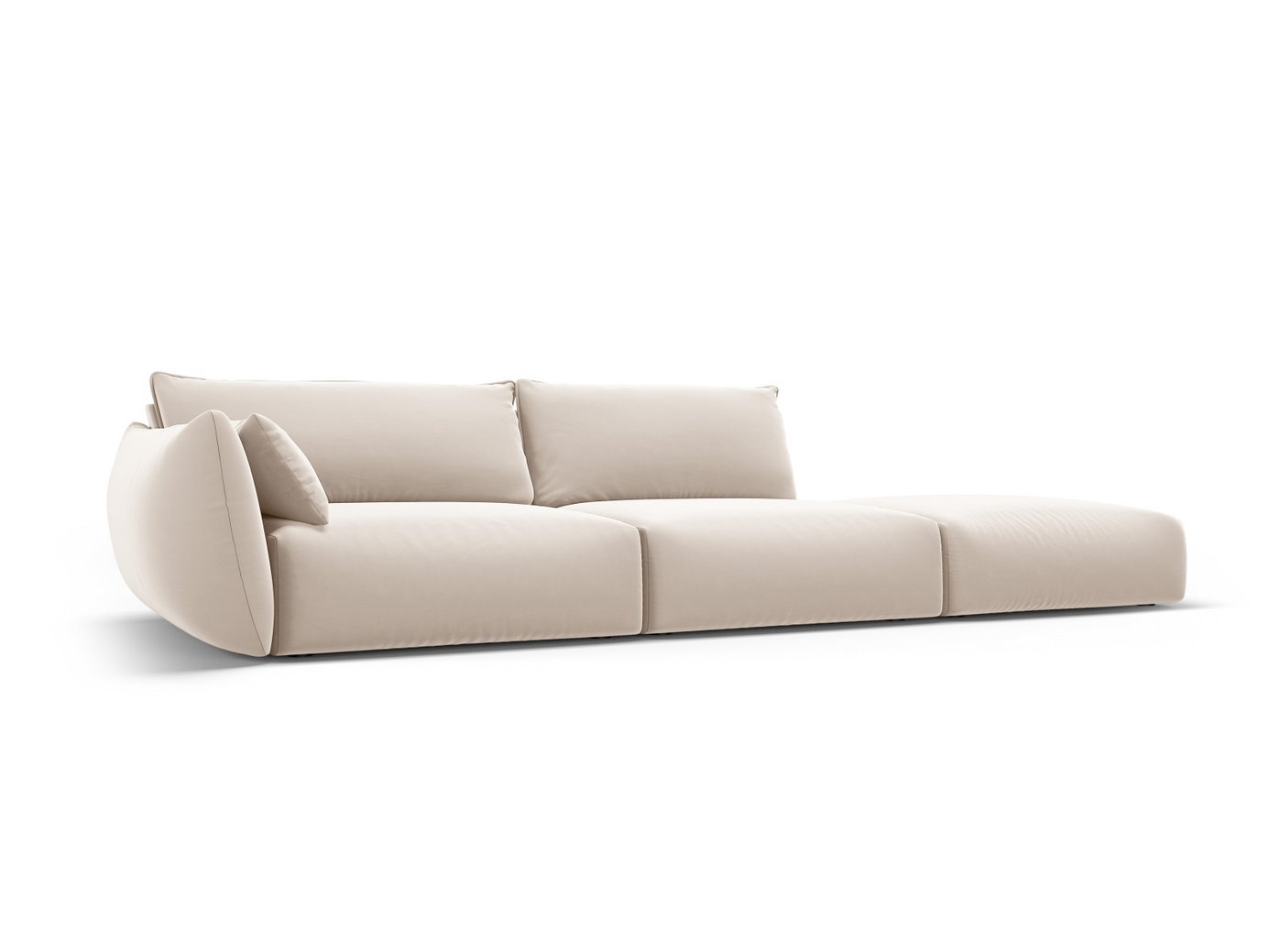Cosmopolitan Design højrevendt veloursofa, "Matera", 4-personers, 264 × 110 × 85 cm, Salvador, sorte plastben