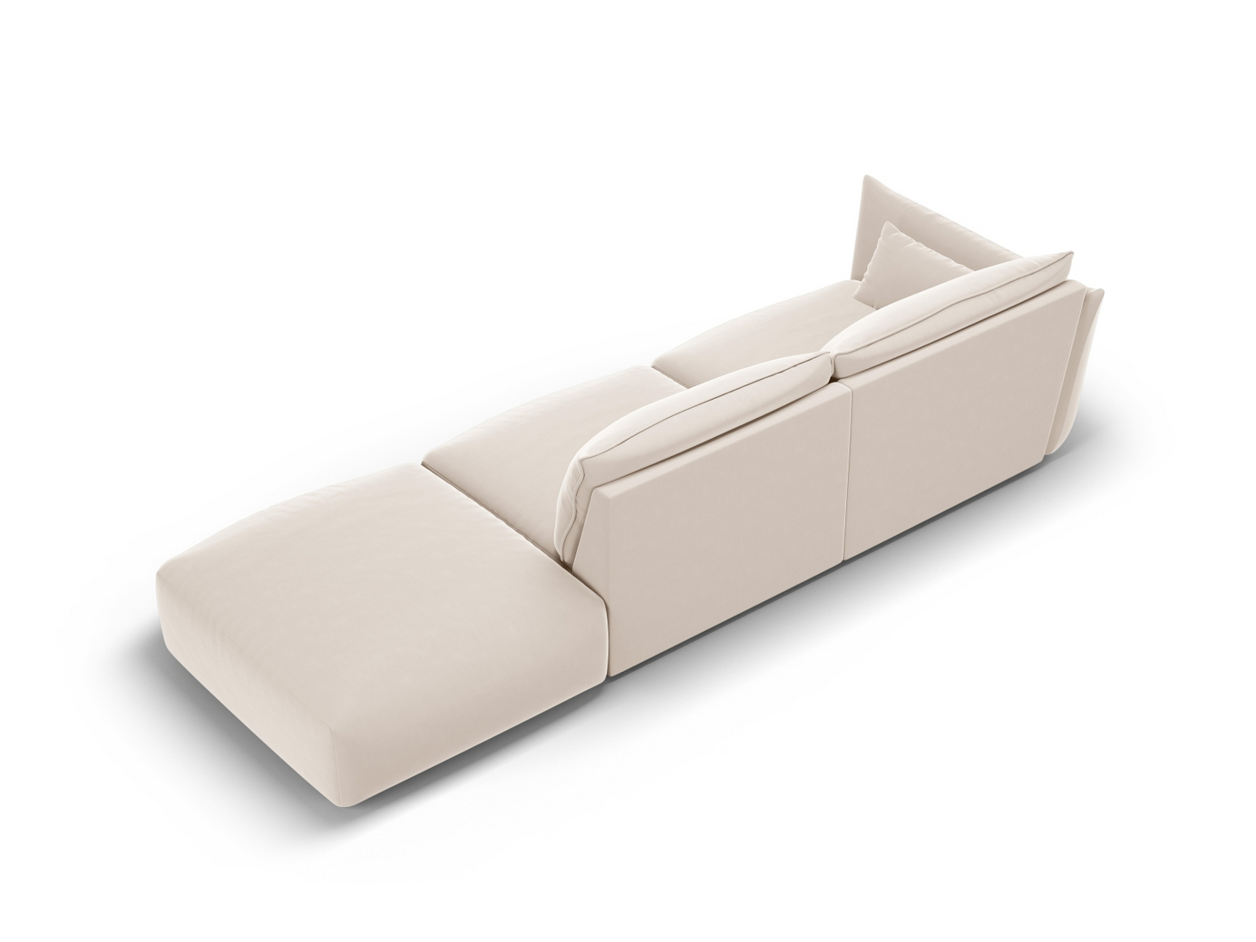 Cosmopolitan Design højrevendt veloursofa, "Matera", 4-personers, 264 × 110 × 85 cm, Salvador, sorte plastben