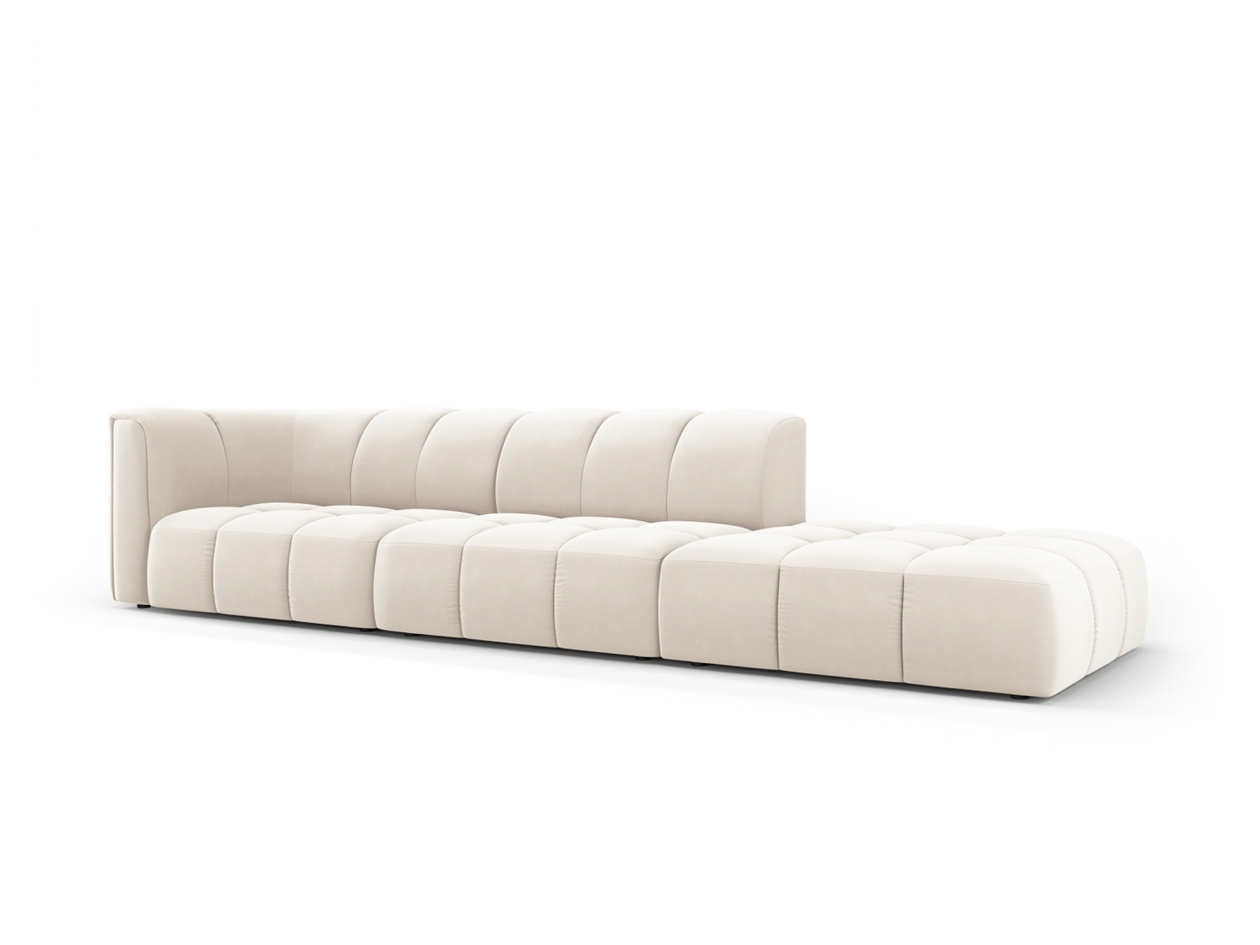 Cosmopolitan Design højrevendt velourmodulsofa, "Moritz", 4-personers, 293 × 96 × 70 cm, Bluvel, sorte plastben