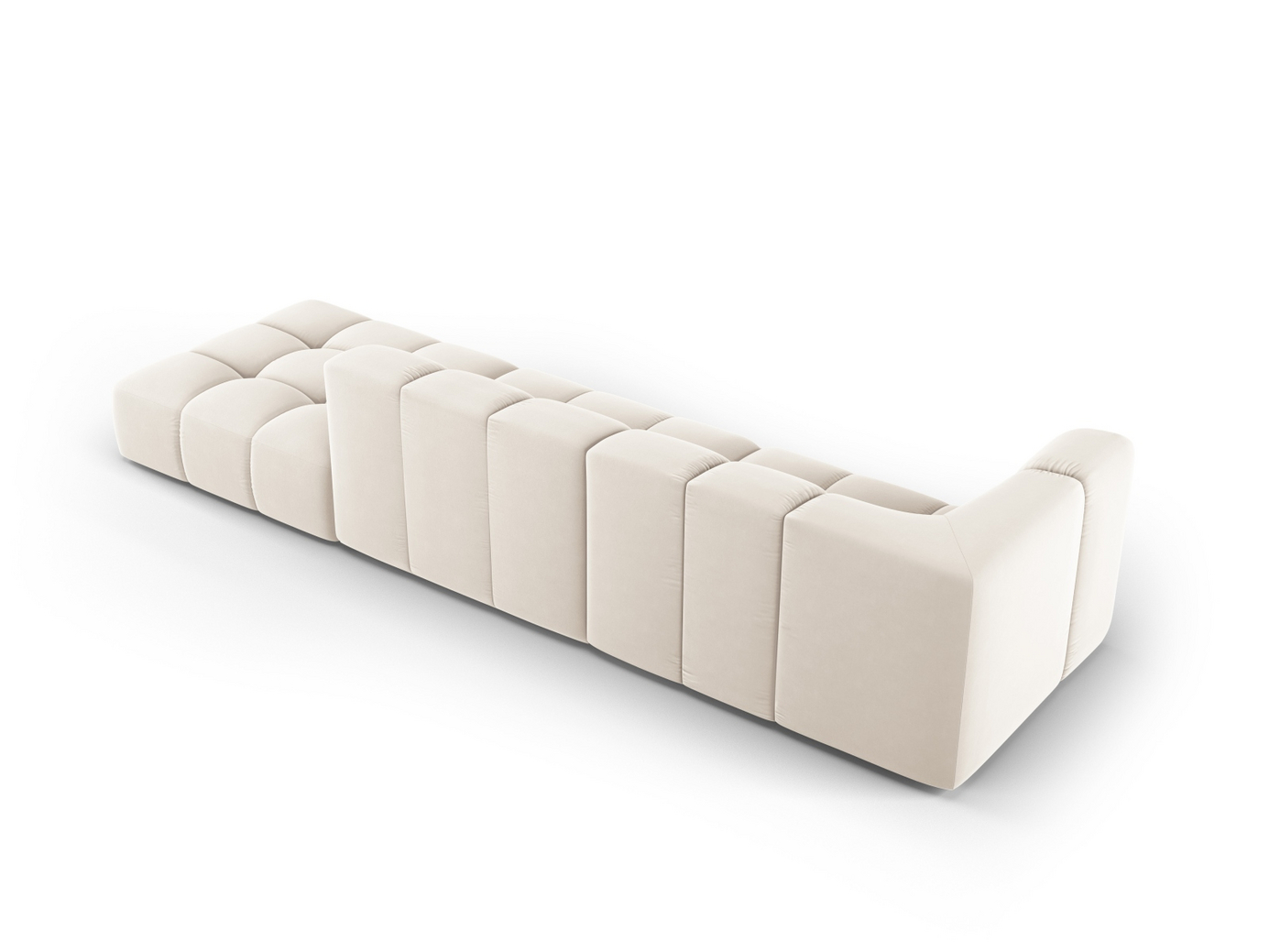 Cosmopolitan Design højrevendt velourmodulsofa, "Moritz", 4-personers, 293 × 96 × 70 cm, Bluvel, sorte plastben