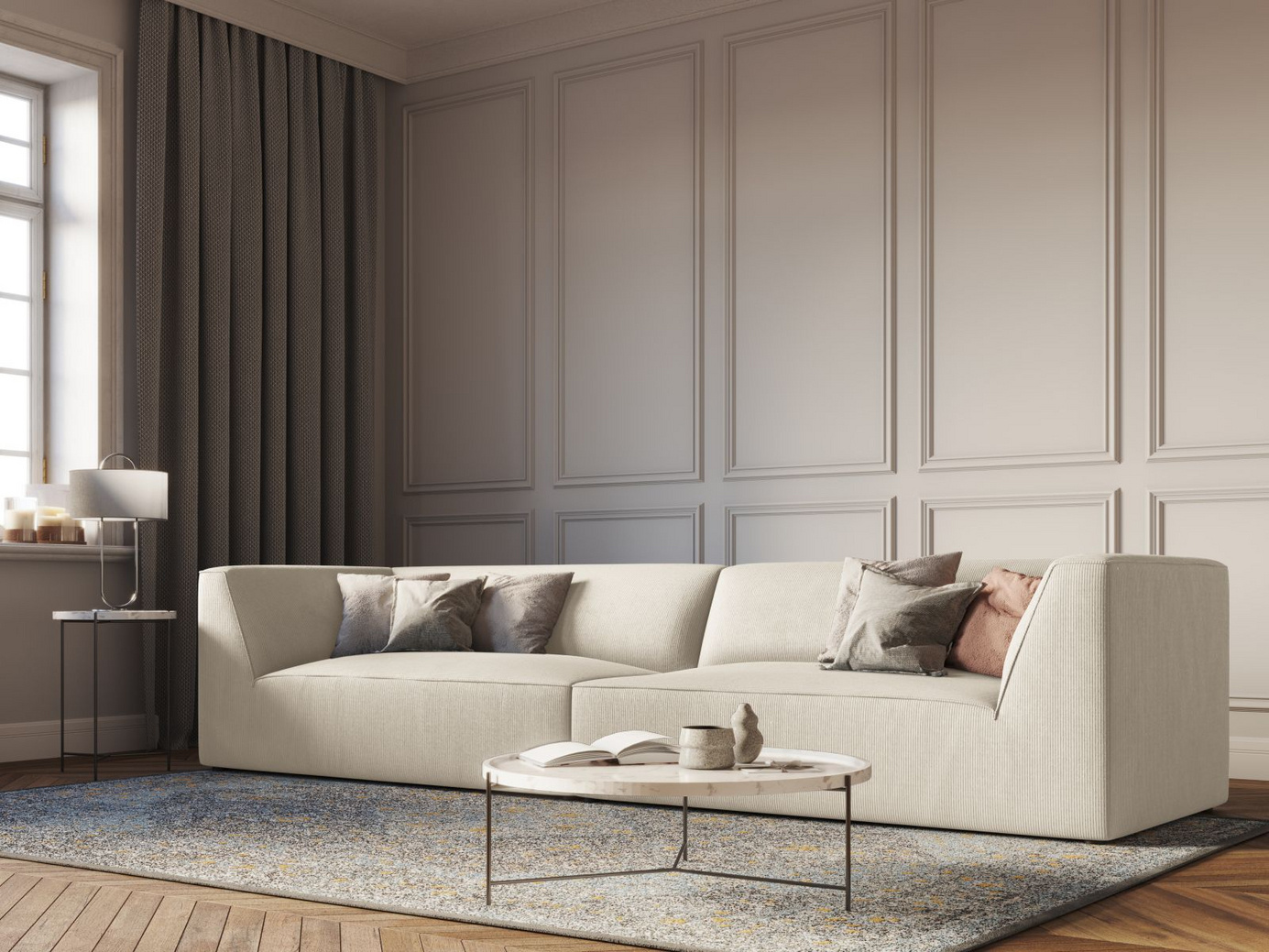 Cosmopolitan Design sofa, "Siena", 4-personers, 302 × 93 × 69 cm, Scala, sorte plastben