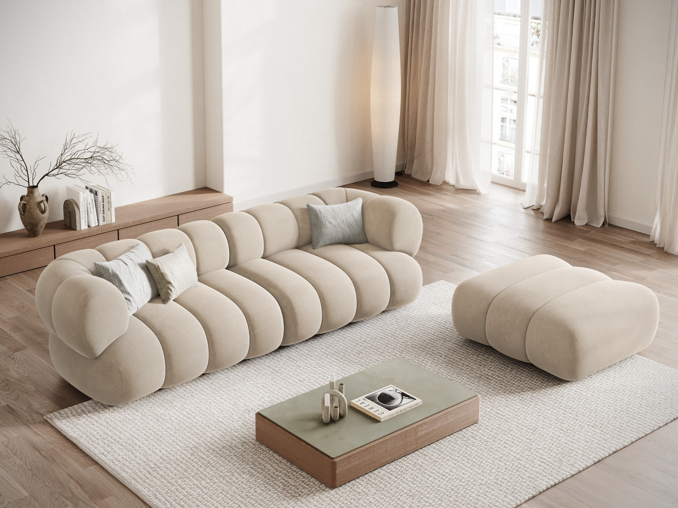 Cosmopolitan Design veloursofa, "Koge", 4-personers, 240 × 95 × 70 cm, Vogue, sorte plastben