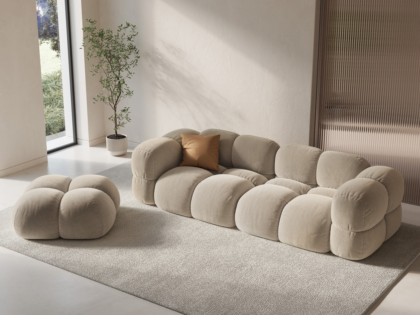 Cosmopolitan Design veloursofa, "Loretto", 4-personers, 250 × 100 × 68 cm, Vogue, sorte plastben