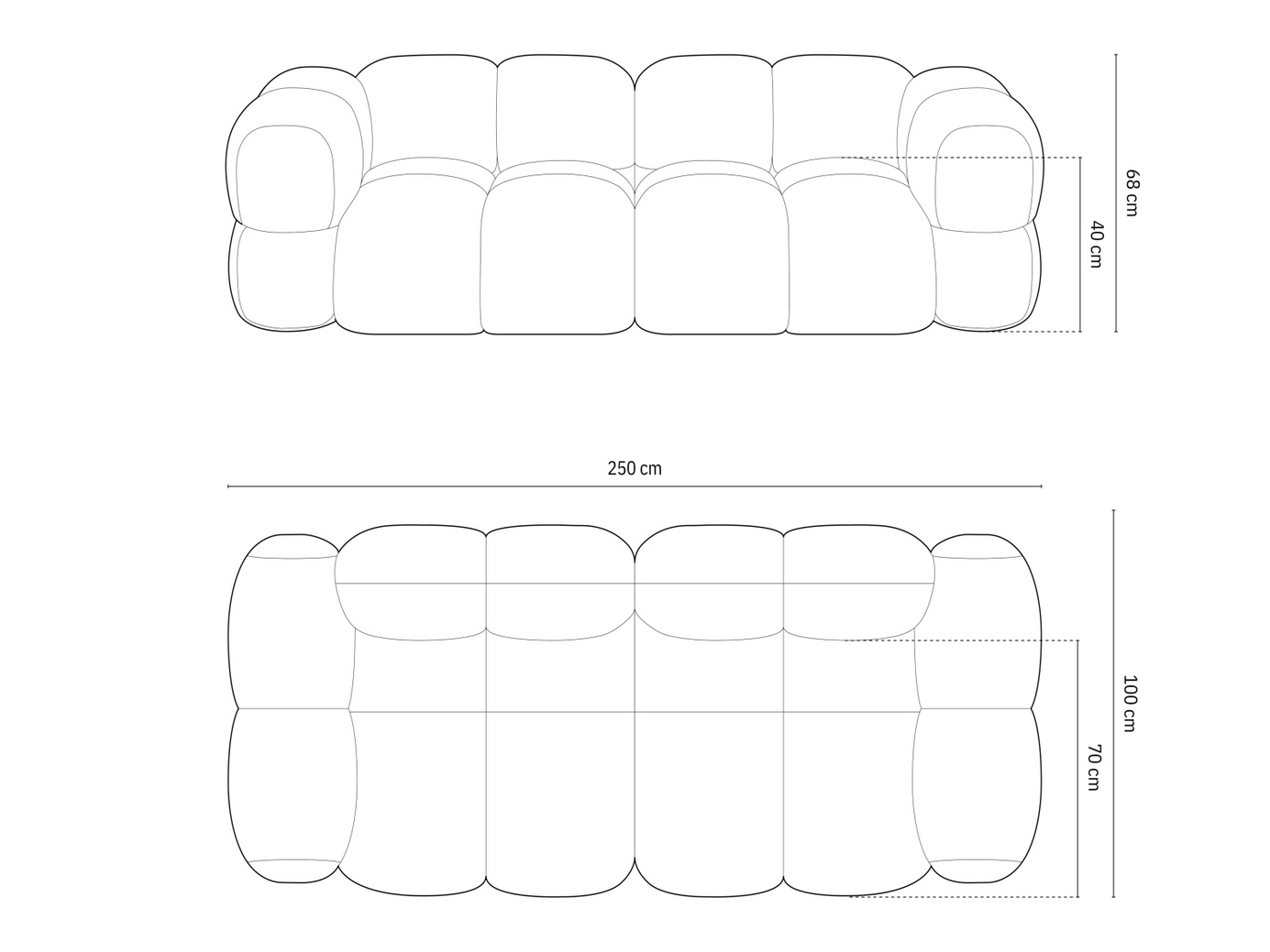 Cosmopolitan Design veloursofa, "Loretto", 4-personers, 250 × 100 × 68 cm, Vogue, sorte plastben