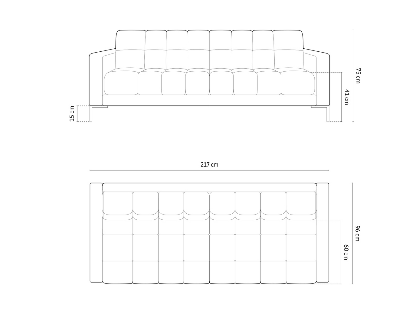 Cosmopolitan Design sofa, "Bali", 4-personers, 217 × 96 × 75 cm, Neve, guldfarvede metalben