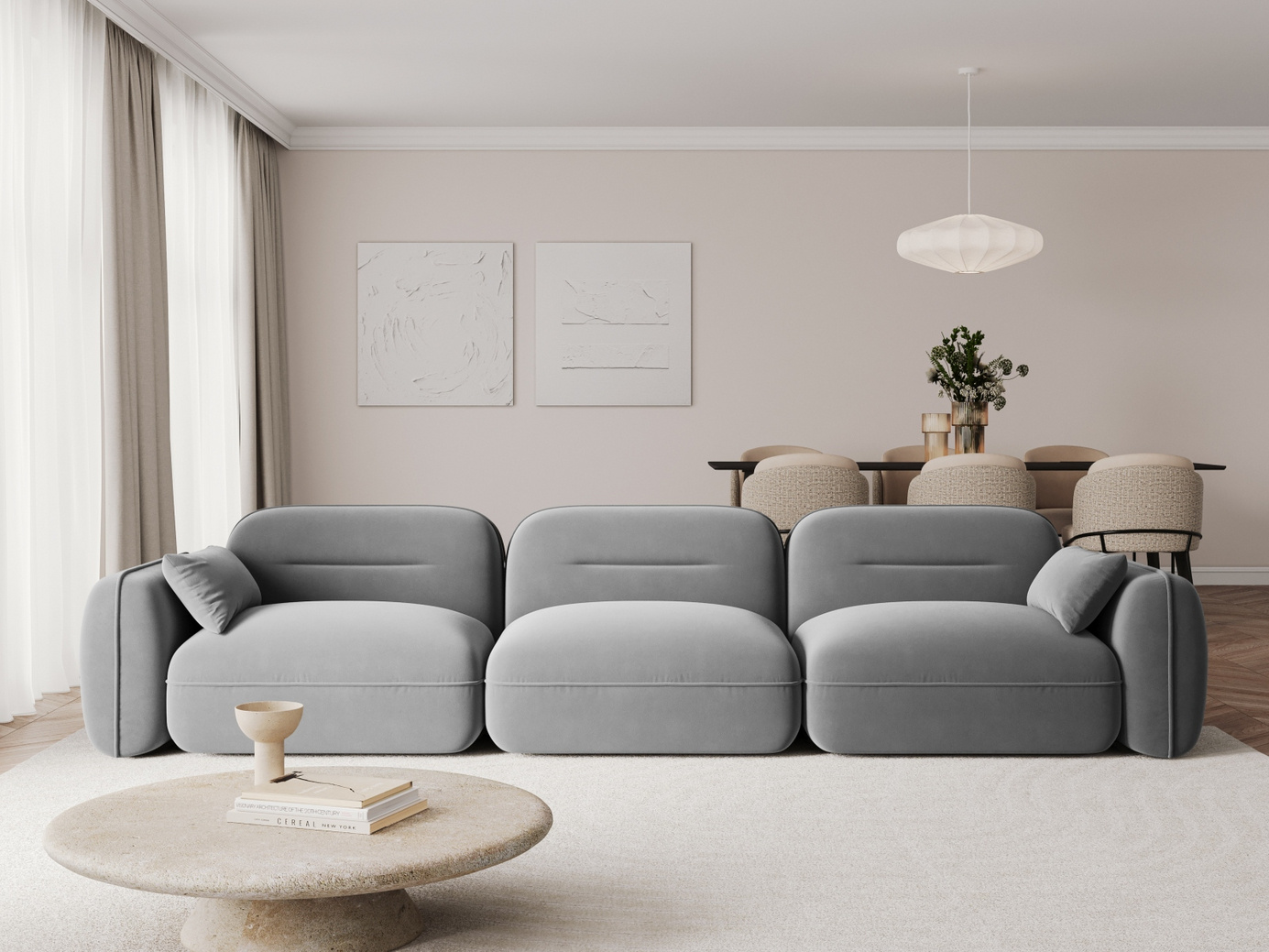 Cosmopolitan Design velourmodulsofa, "Sydney", 4-personers, 320 × 90 × 70 cm, Casino, sorte plastben