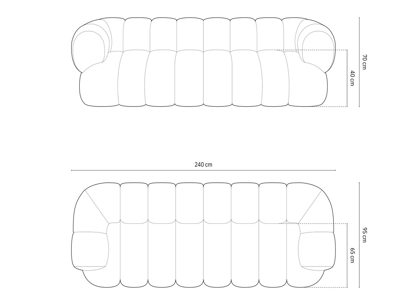 Cosmopolitan Design sofa, "Koge", 4-personers, 240 × 95 × 70 cm, Eden 10, sorte plastben