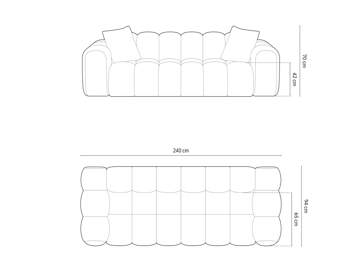 Cosmopolitan Design sofa, "Treno", 4-personers, 240 × 94 × 70 cm, Eden 10, sorte plastben