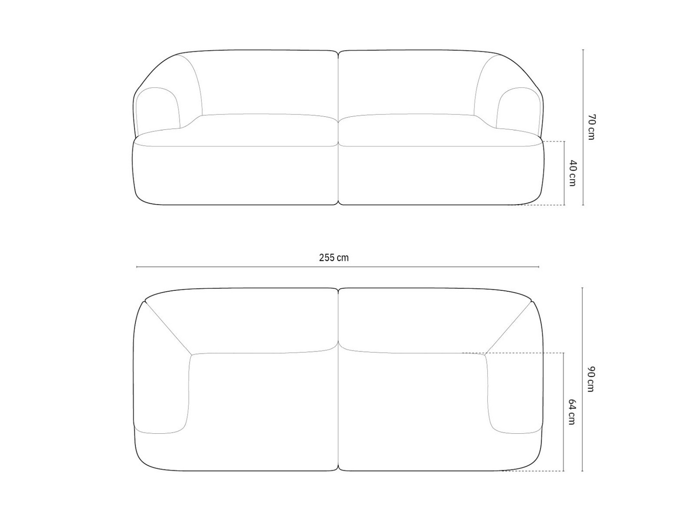 Cosmopolitan Design modulsofa, "Campi", 4-personers, 255 × 90 × 70 cm, Lincoln, sorte plastben