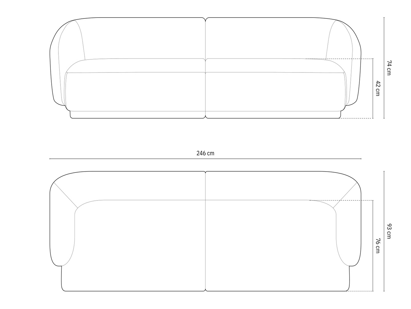 Cosmopolitan Design veloursofa, "Gomera", 4-personers, 246 × 93 × 74 cm, Salvador, sorte plastben