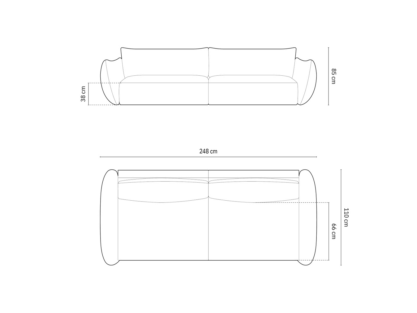 Cosmopolitan Design veloursofa, "Matera", 4-personers, 248 × 110 × 85 cm, Salvador, sorte plastben