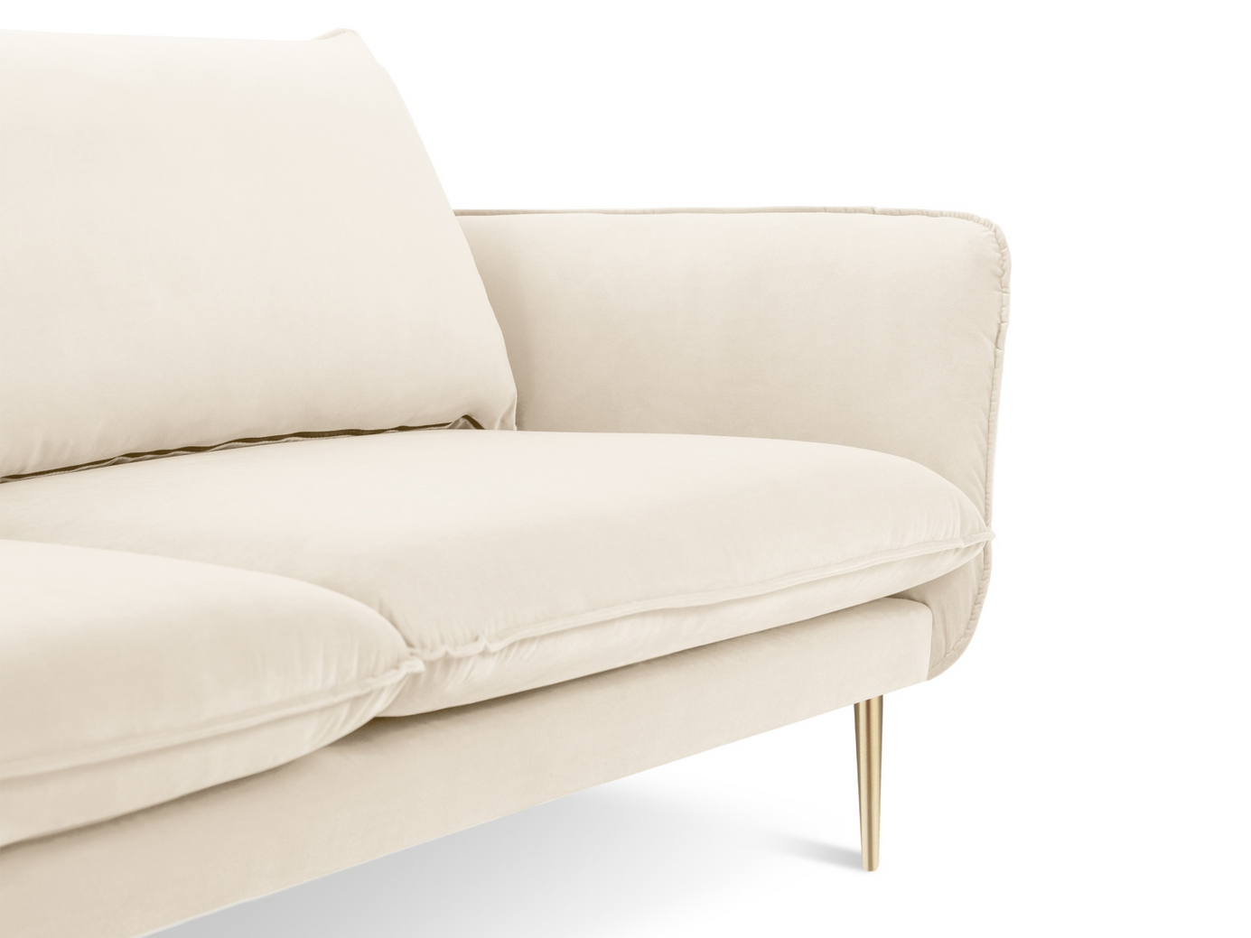 Cosmopolitan Design veloursofa, "Vienna", 4-personers, 230 × 92 × 95 cm, Bluvel, guldfarvede metalben