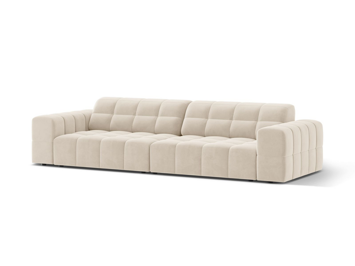 Cosmopolitan Design veloursofa, "Chicago", 4-personers, 252 × 102 × 78 cm, Bluvel, sorte plastben