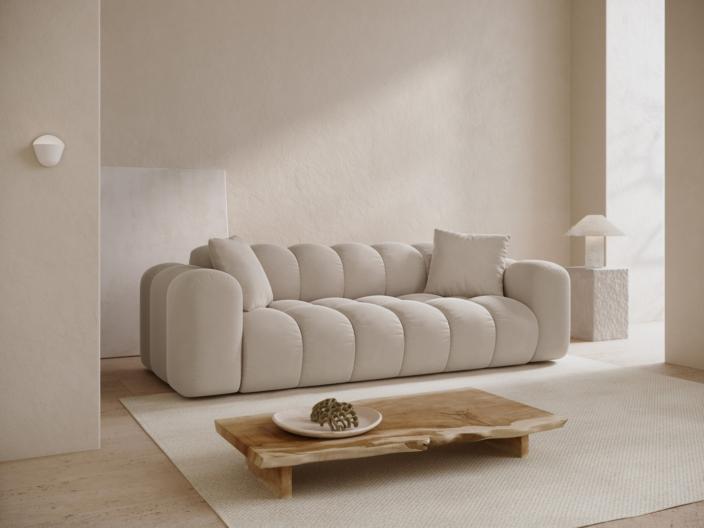 Cosmopolitan Design veloursofa, "Treno", 4-personers, 240 × 94 × 70 cm, Bluvel, sorte plastben