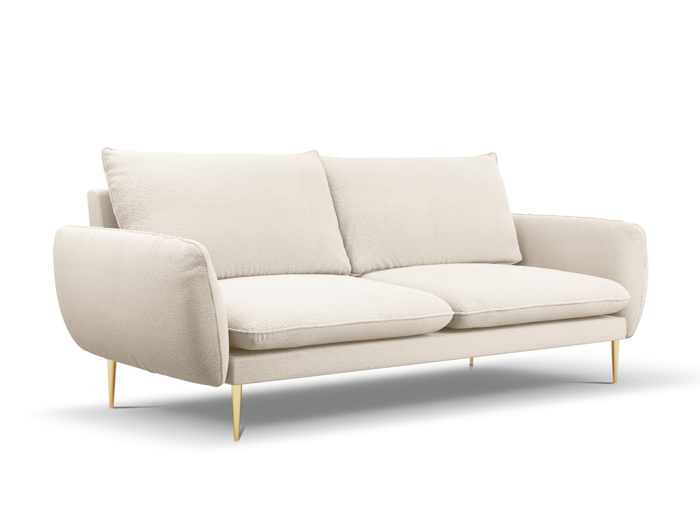 Cosmopolitan Design bouclé-sofa, "Vienna", 4-personers, 230 × 92 × 95 cm, Ascot, guldfarvede metalben