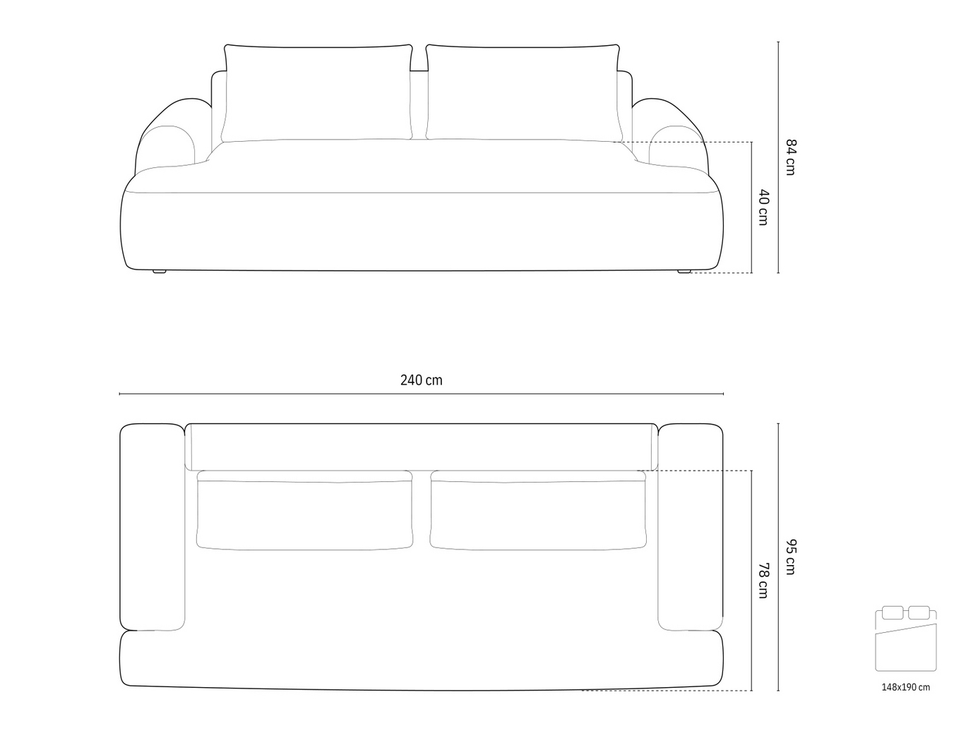 Cosmopolitan Design sovesofa med opbevaring, "Calma", 4-personers, 250 × 100 × 84 cm, Baltimore, sorte plastben