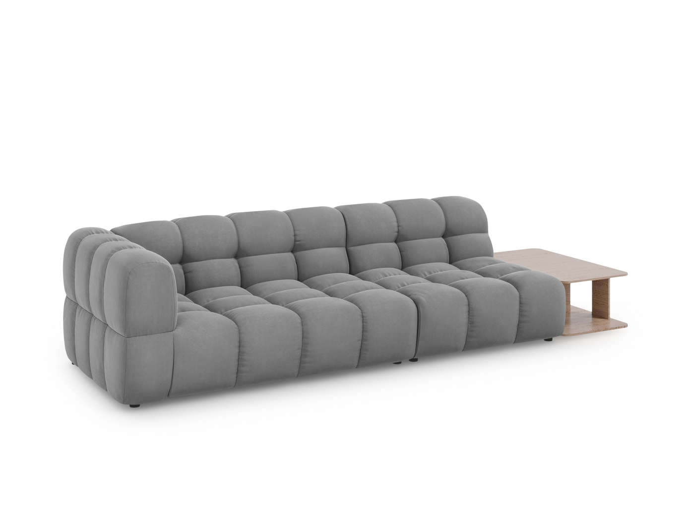 Cosmopolitan Design højrevendt velourmodulsofa, "Sky", 4-personers, 297 × 102 × 70 cm, Casino, sorte plastben