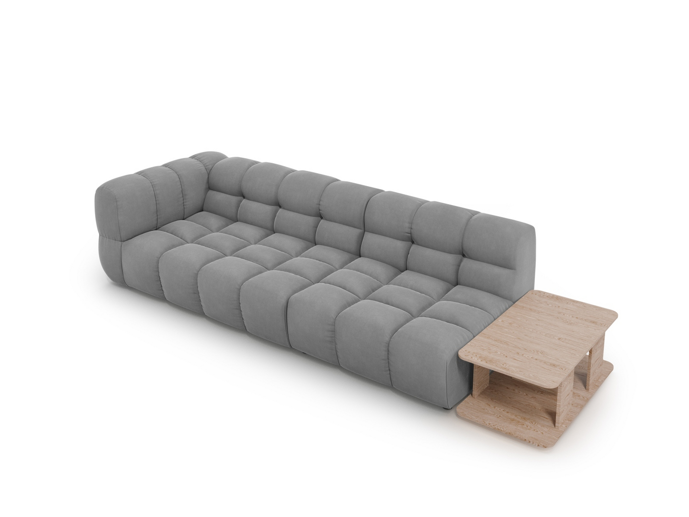 Cosmopolitan Design højrevendt velourmodulsofa, "Sky", 4-personers, 297 × 102 × 70 cm, Casino, sorte plastben