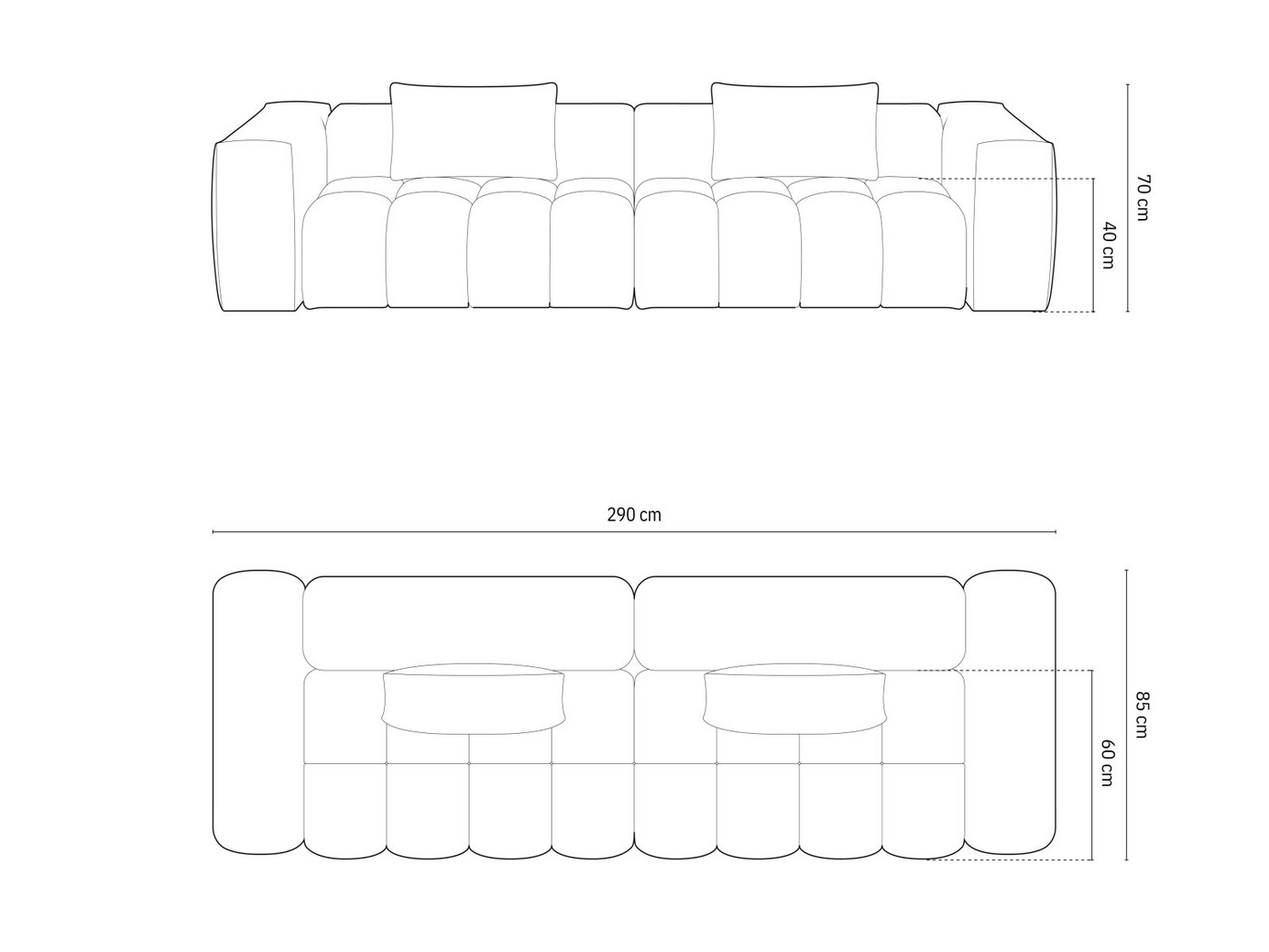 Cosmopolitan Design velourmodulsofa, "Verona", 5-personers, 290 × 85 × 70 cm, Casino, sorte plastben