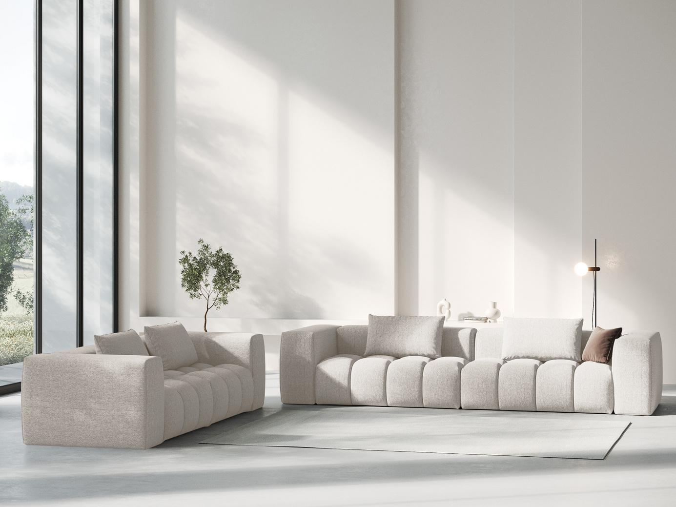 Cosmopolitan Design modulsofa, "Verona", 5-personers, 290 × 85 × 70 cm, Sorella, sorte plastben