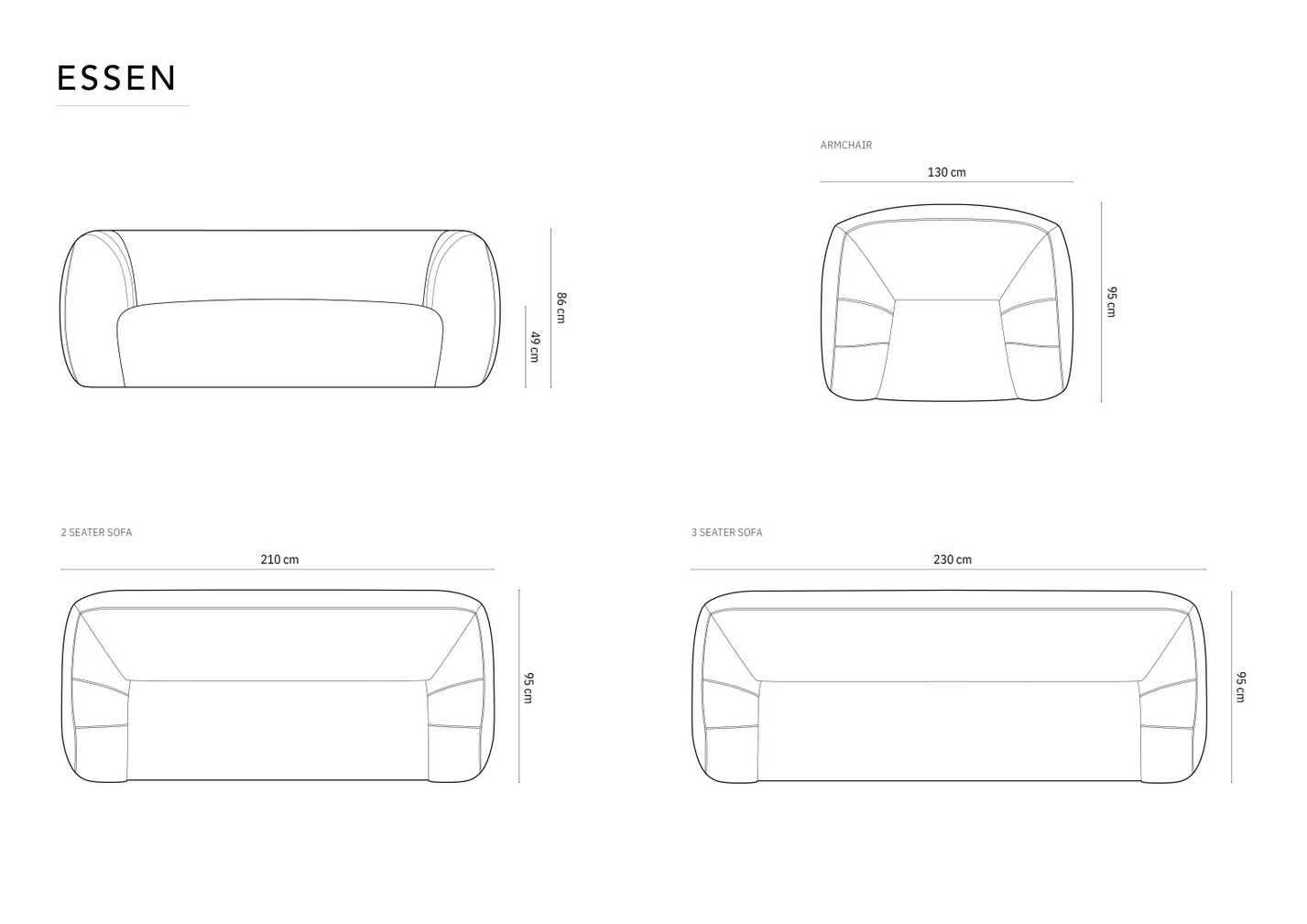 Cosmopolitan Design bouclé-lænestol, "Essen", 1-personers, 130 × 95 × 86 cm, Baloo, sorte plastben