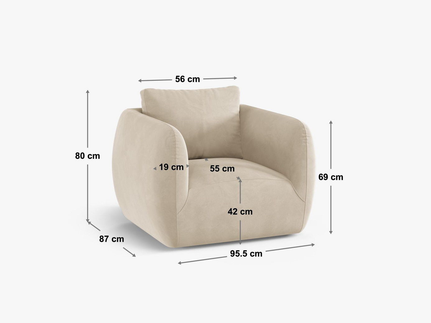 Cosmopolitan Design bouclé-lænestol, "Nimes", 1-personers, 95,5 × 87 × 80 cm, Baloo, sølvfarvede metalben