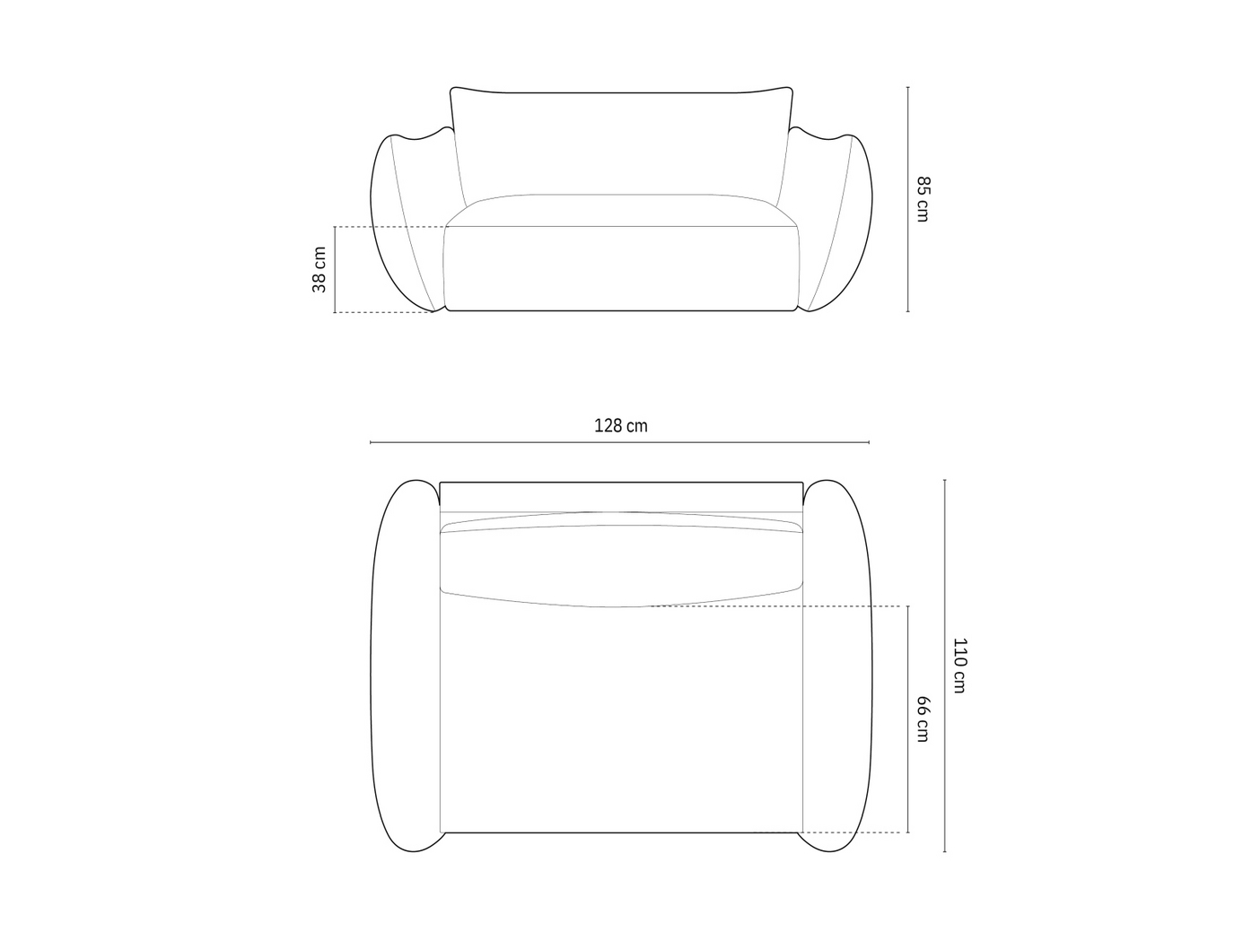 Cosmopolitan Design lænestol, "Matera", 1-personers, 128 × 110 × 85 cm, Haga, sorte plastben