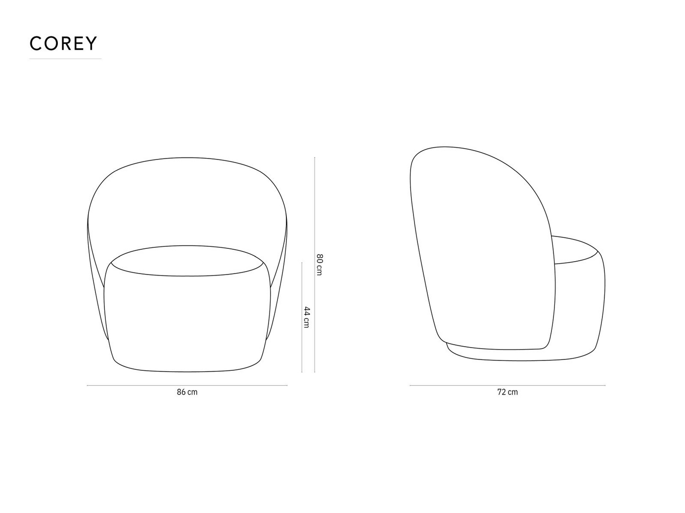 Cosmopolitan Design lænestol, "Bari", 1-personers, 86 × 72 × 80 cm, Puente, sorte plastben