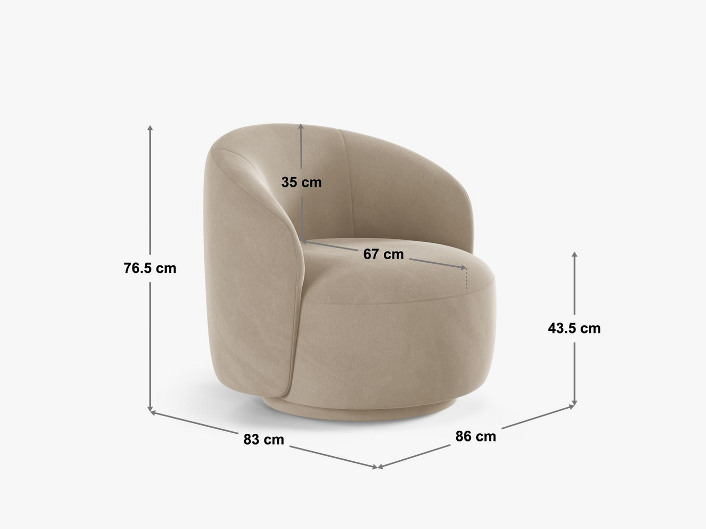 Cosmopolitan Design bouclé-drejelænestol, "Savona", 1-personers, 86 × 83 × 76,5 cm, CORAL, stofbetrukne ben