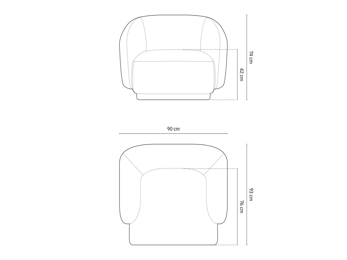 Cosmopolitan Design velourlænestol, "Gomera", 1-personers, 93 × 90 × 74 cm, Salvador, sorte plastben
