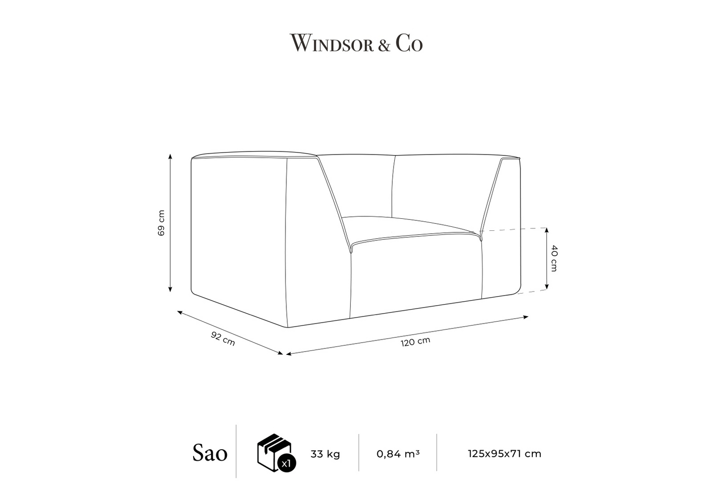 Cosmopolitan Design velourlænestol, "Siena", 1-personers, 120 × 92 × 69 cm, Salvador, sorte plastben