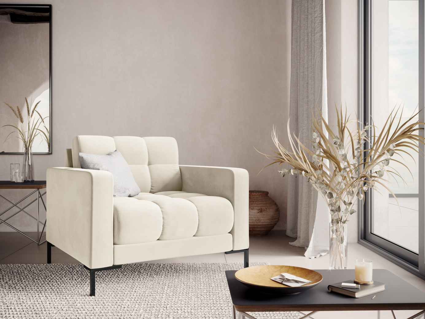 Cosmopolitan Design velourlænestol, "Bali", 1-personers, 87 × 96 × 75 cm, Bluvel, sorte metalben