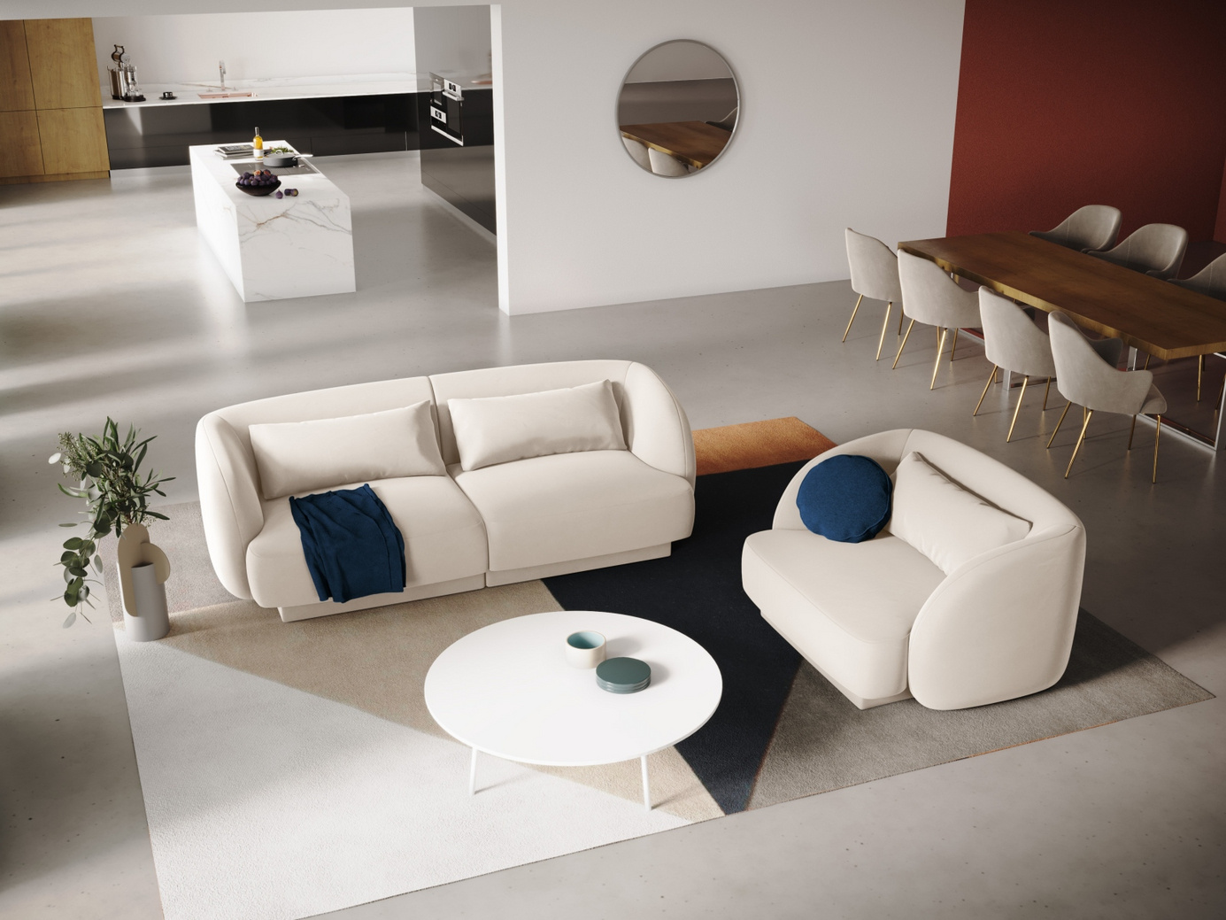 Cosmopolitan Design velourlænestol, "Tulum", 1-personers, 103 × 90 × 70 cm, Bluvel, sorte plastben