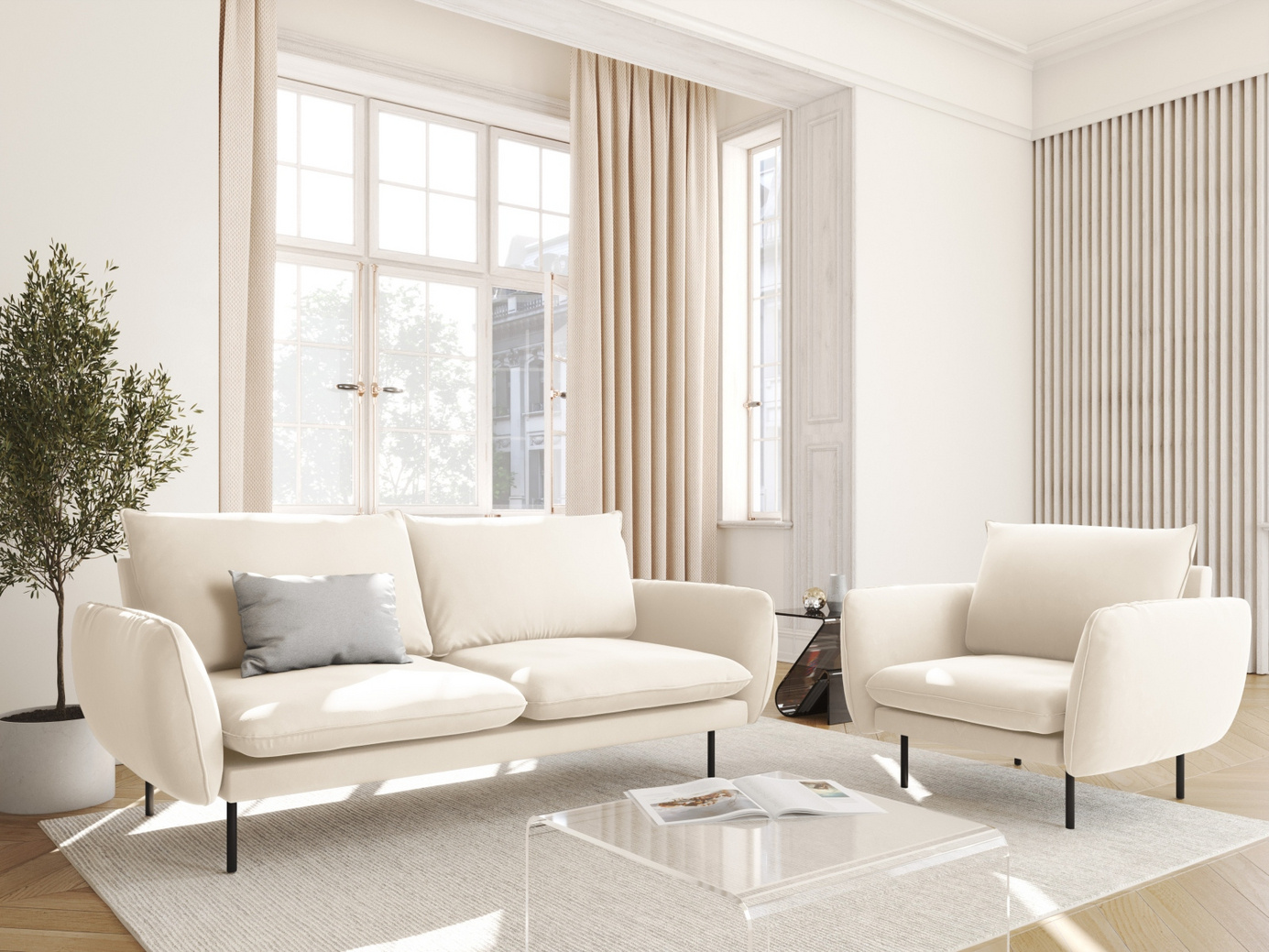 Cosmopolitan Design velourlænestol, "Vienna", 1-personers, 97 × 94 × 95 cm, Bluvel, sorte metalben
