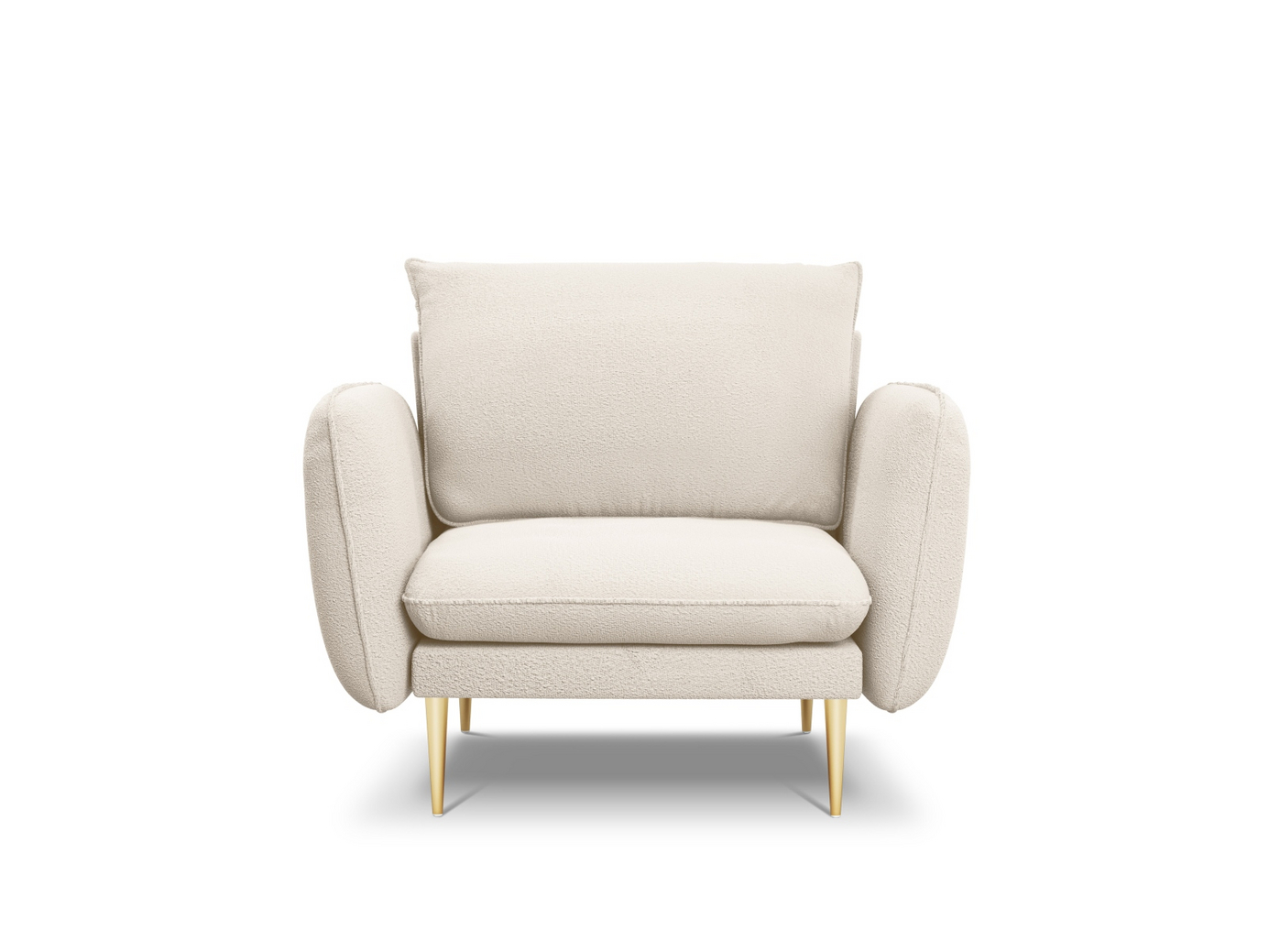 Cosmopolitan Design bouclé-lænestol, "Vienna", 1-personers, 97 × 94 × 95 cm, Ascot, guldfarvede metalben