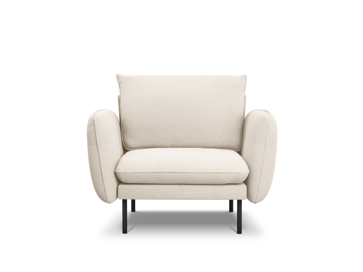 Cosmopolitan Design bouclé-lænestol, "Vienna", 1-personers, 97 × 94 × 95 cm, Ascot, sorte metalben