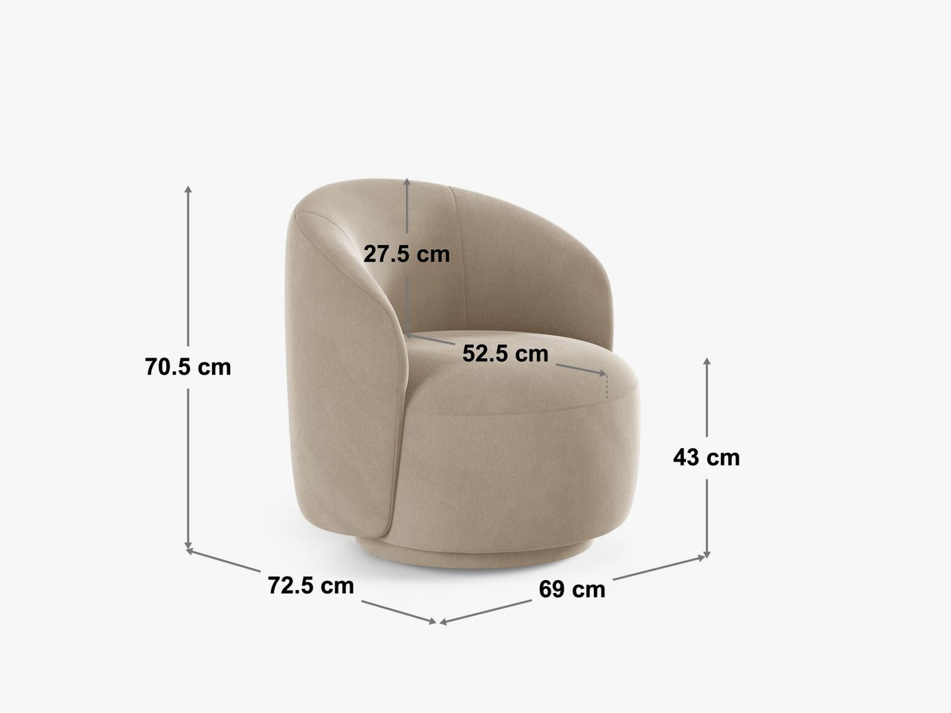 Cosmopolitan Design drejelænestol, "Savona", 1-personers, 69 × 72,5 × 70,5 cm, Moly, stofbetrukne ben