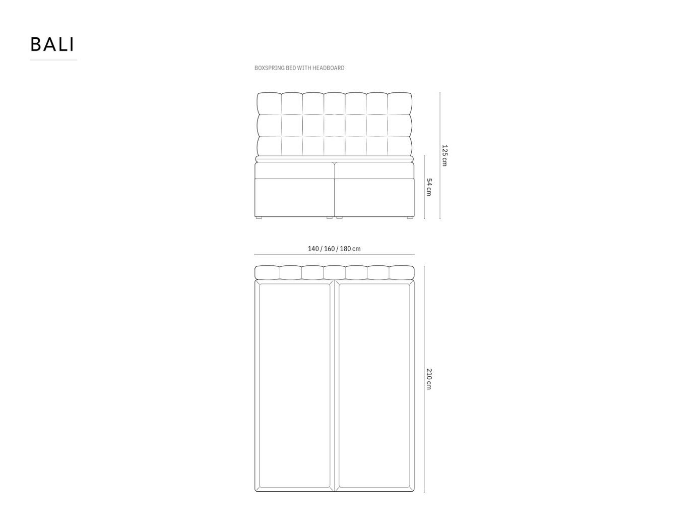 Cosmopolitan Design kontinentalseng, "Bali", 140 × 210 × 125 cm, Bluvel, sorte plastben