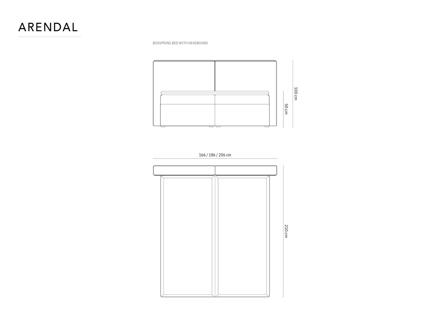 Cosmopolitan Design kontinentalseng, "Arendal", 186 × 210 × 100 cm, Megan, sorte plastben