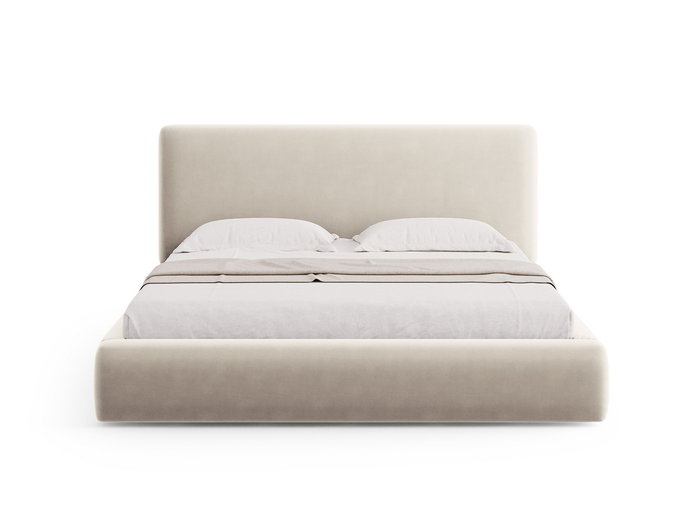 Cosmopolitan Design velourseng med opbevaring og sengegavl, "Colonel", 160 × 220 × 100 cm, Riviera, sorte plastben